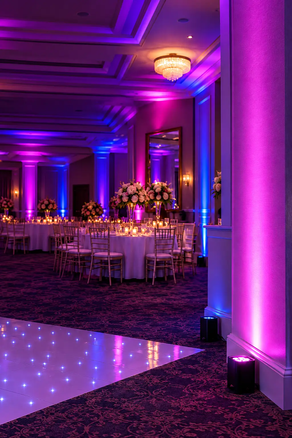 LED starlit dance floor at an evening reception