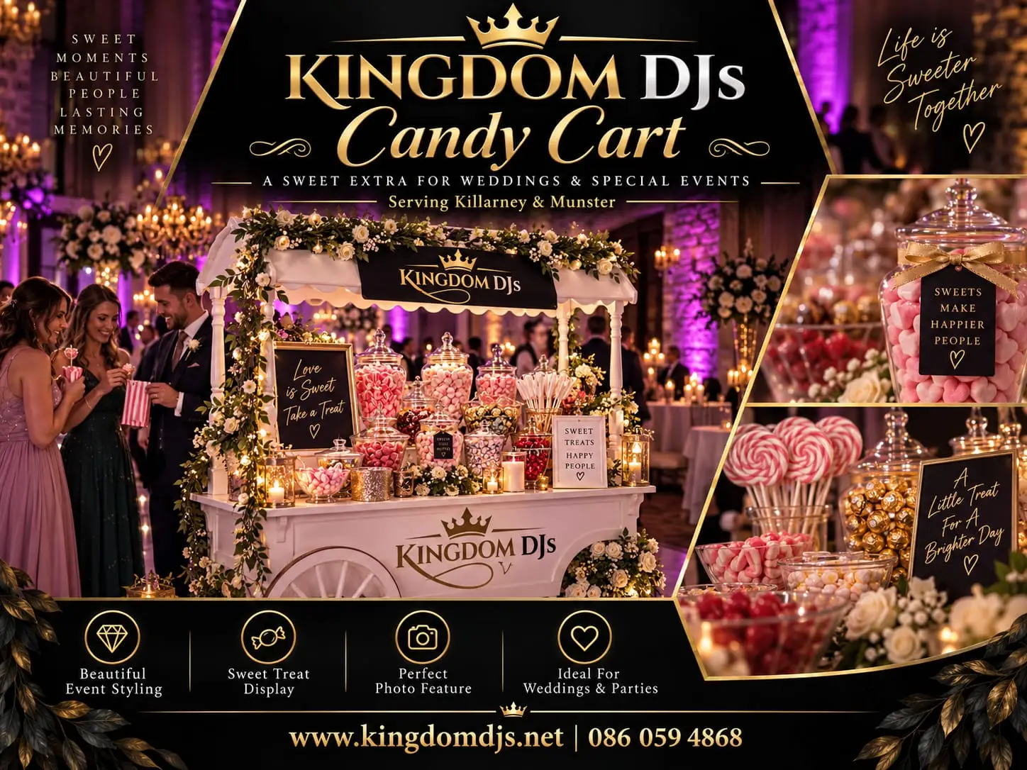 Sweet and candy cart display at a Kerry wedding reception